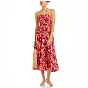 AQUA Smocked Halter Midi Dress